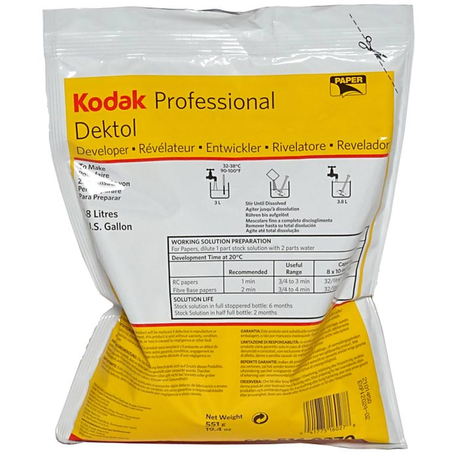 KODAK Dektol Papier-Entwickler-Pulver für 3,8 Liter