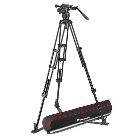 Manfrotto Nitrotech 608 & Alu Doppelrohr-Stativ mit Bodenspinne