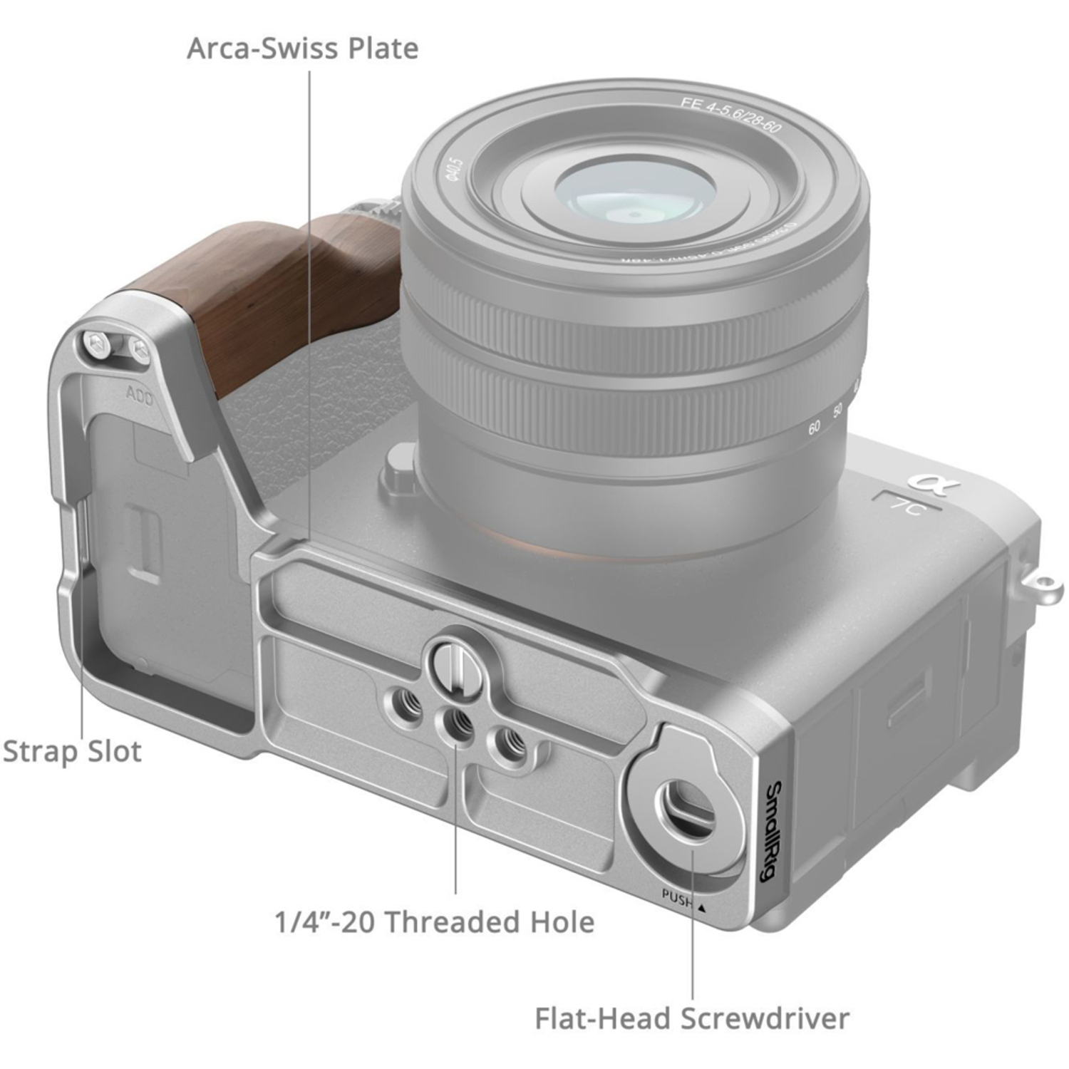 SmallRig L-förmige Mountplatte mit Holzgriff 4796 für Sony Alpha 7C II und Alpha 7C R