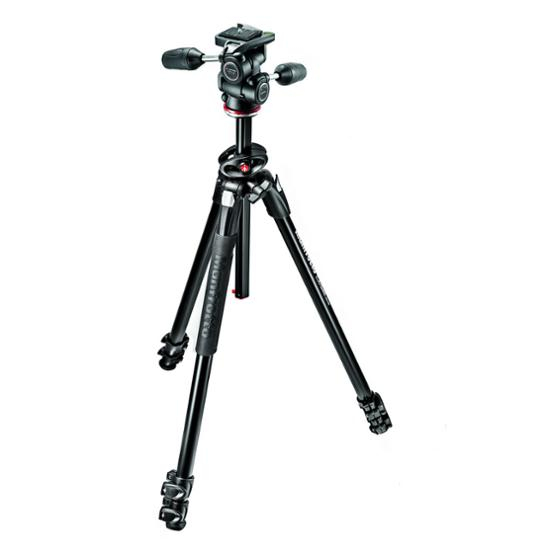 Manfrotto 290 DUAL Kit, Alu Stativ mit 3-Wege-Neiger, 90 Grad Mittelsäule