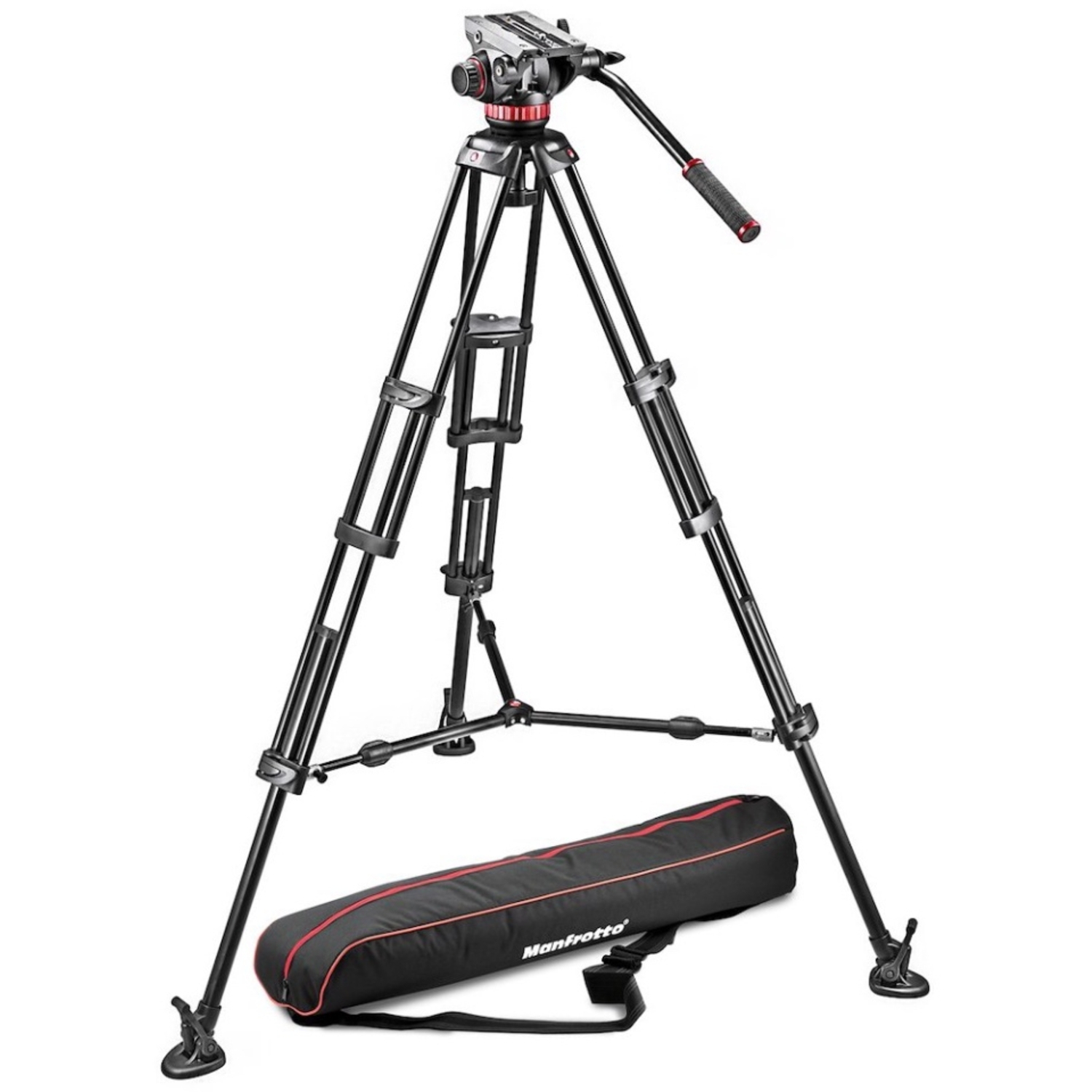 Manfrotto Alu-Doppelrohr-Videostativ mit Fluid-Video-Neiger