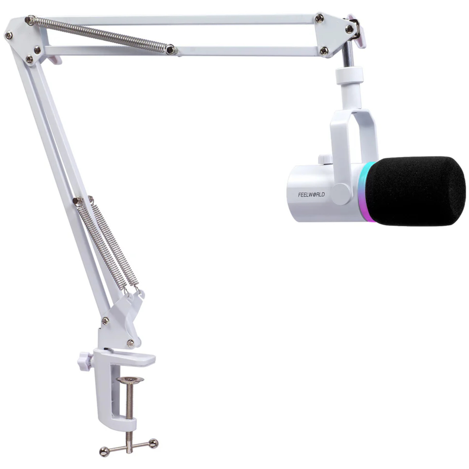 Feelworld Dynamisches Mikrofon PM1 mit Galgenarmständer weiß