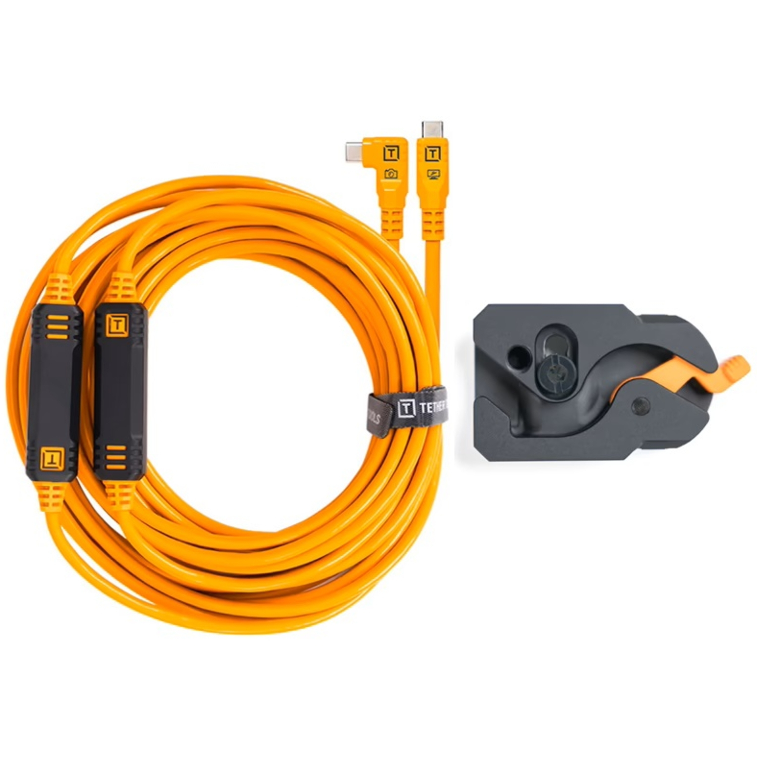 Tether Tools LeverLock mit USB-C an USB-C rechtsgewinkelt Kabel 9,4m 5Gbps orange
