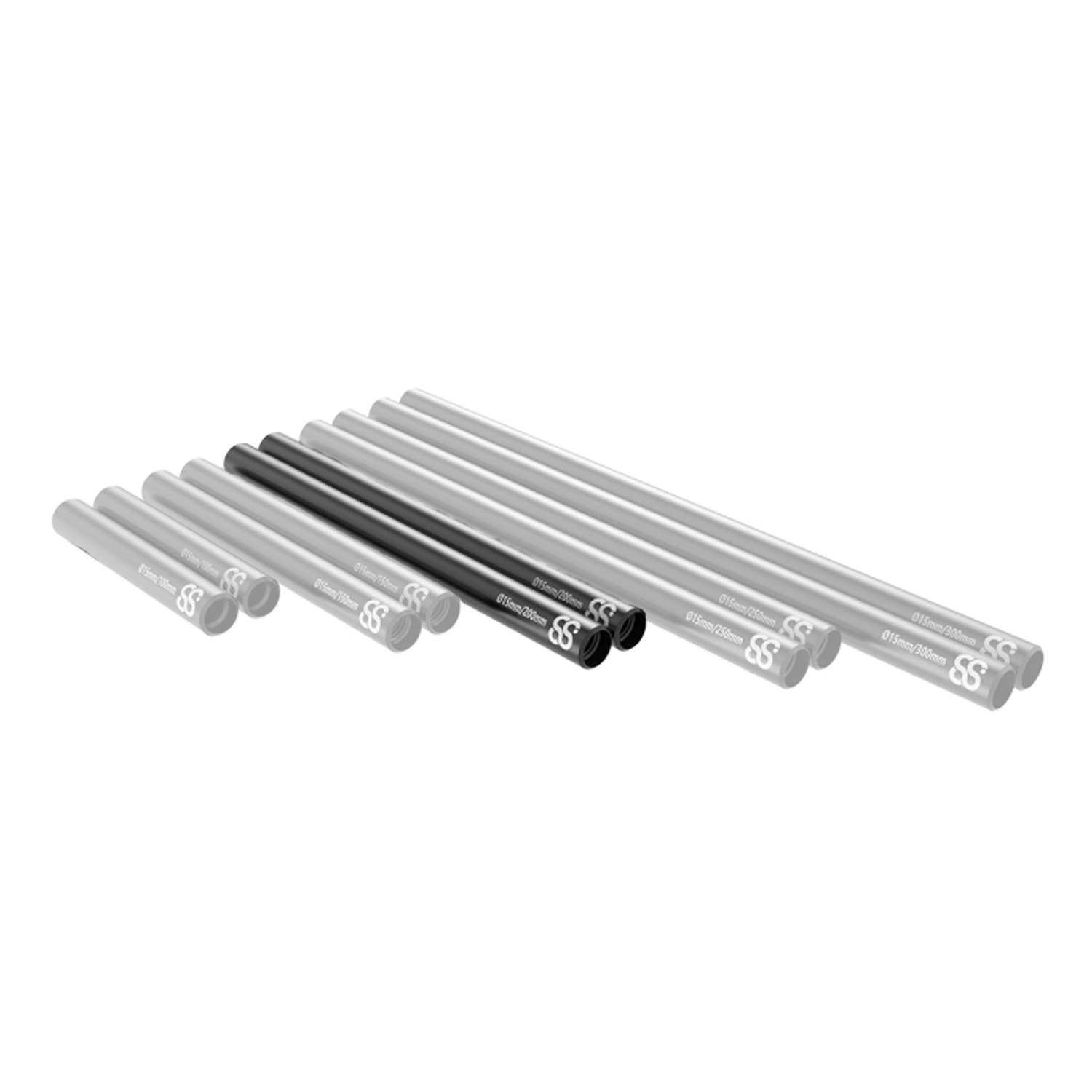 8Sinn 15mm dicke Black Rods 2 Stück 20cm lang