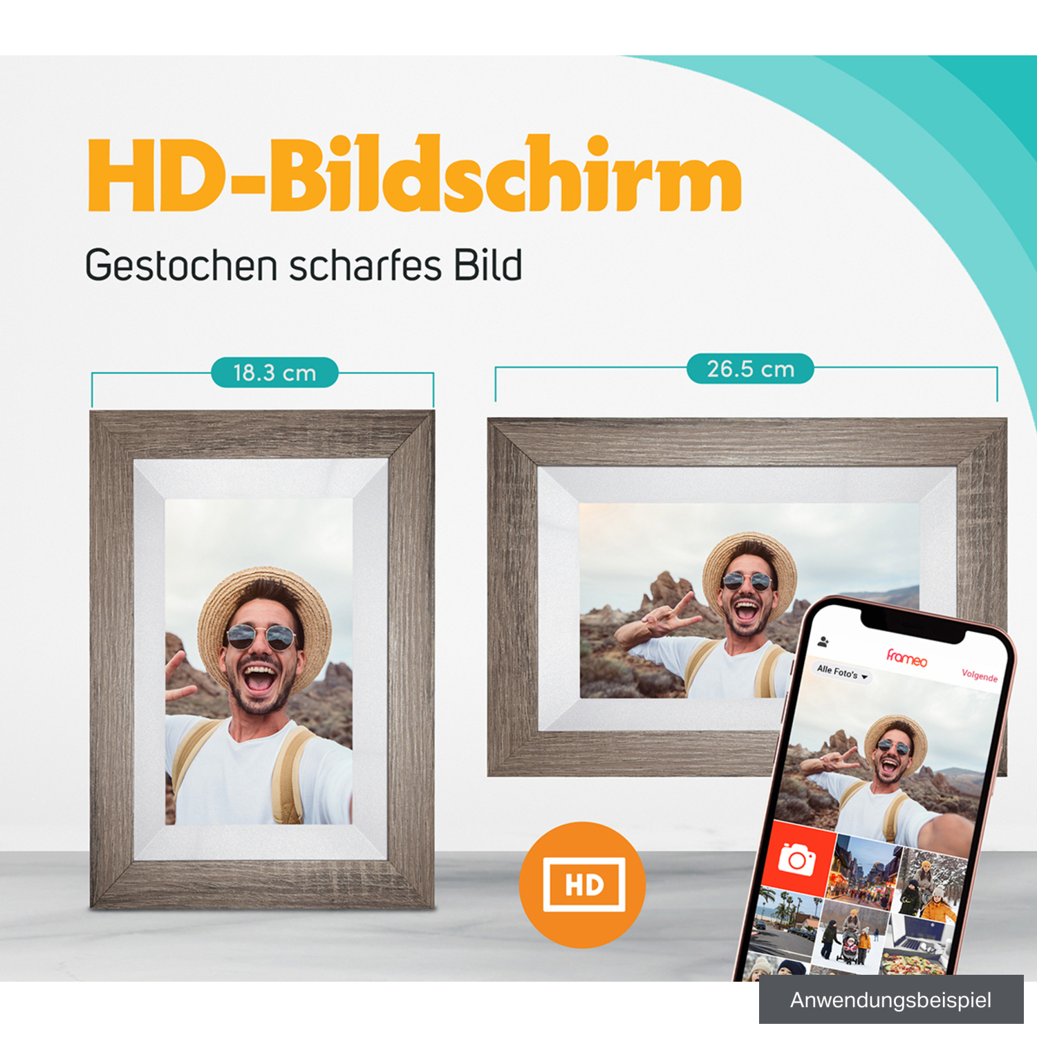 Pora&Co Digitaler Holzbilderrahmen WF-805T-DB 8" dunkelbraun