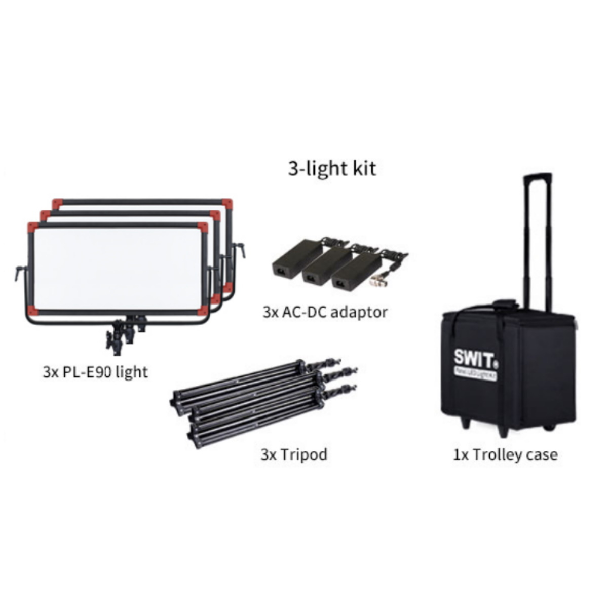 SWIT PL-E90 TLCI-99 90W LED Panelleuchte 3er-Kit