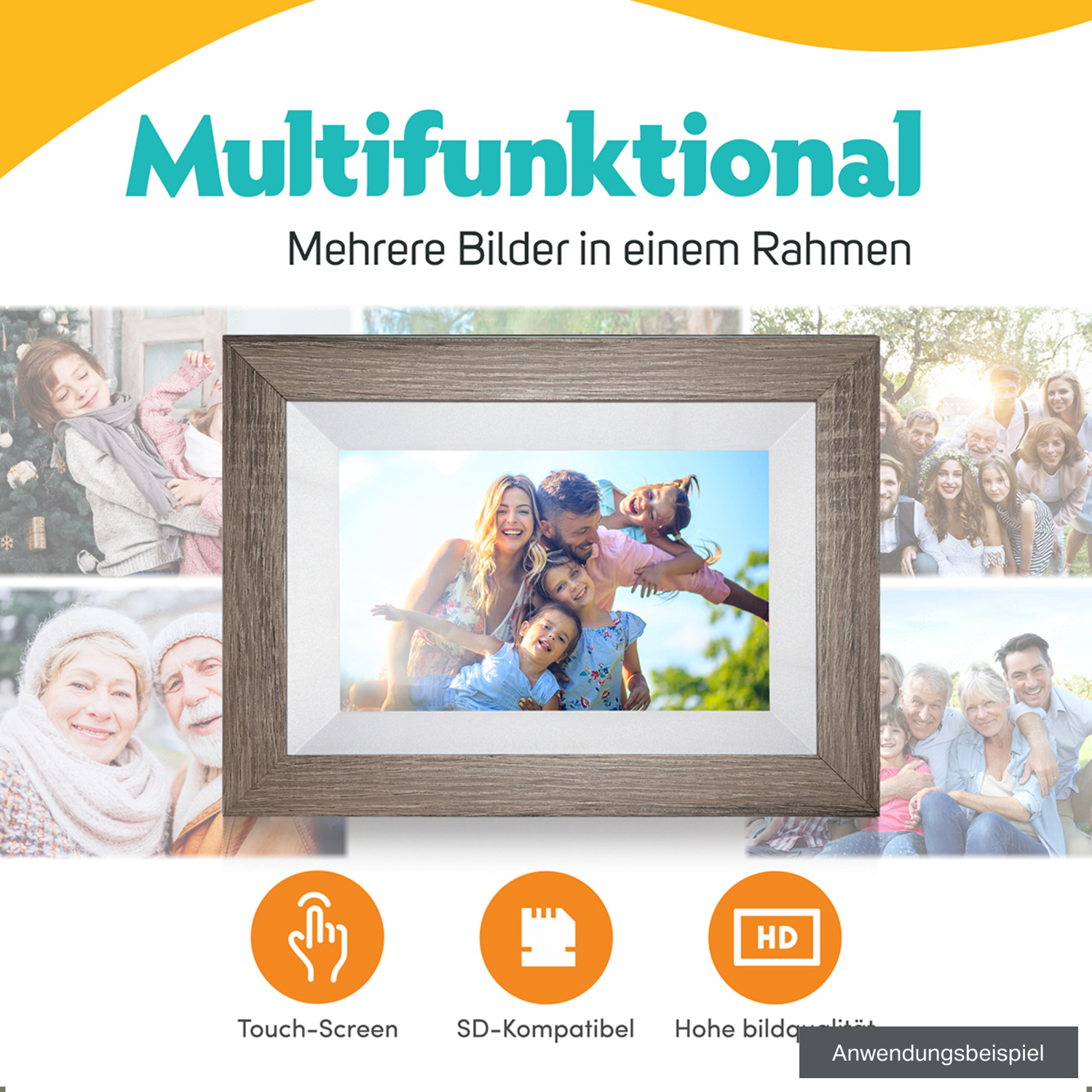 Pora&Co Digitaler Holzbilderrahmen WF-805T-DB 8" dunkelbraun