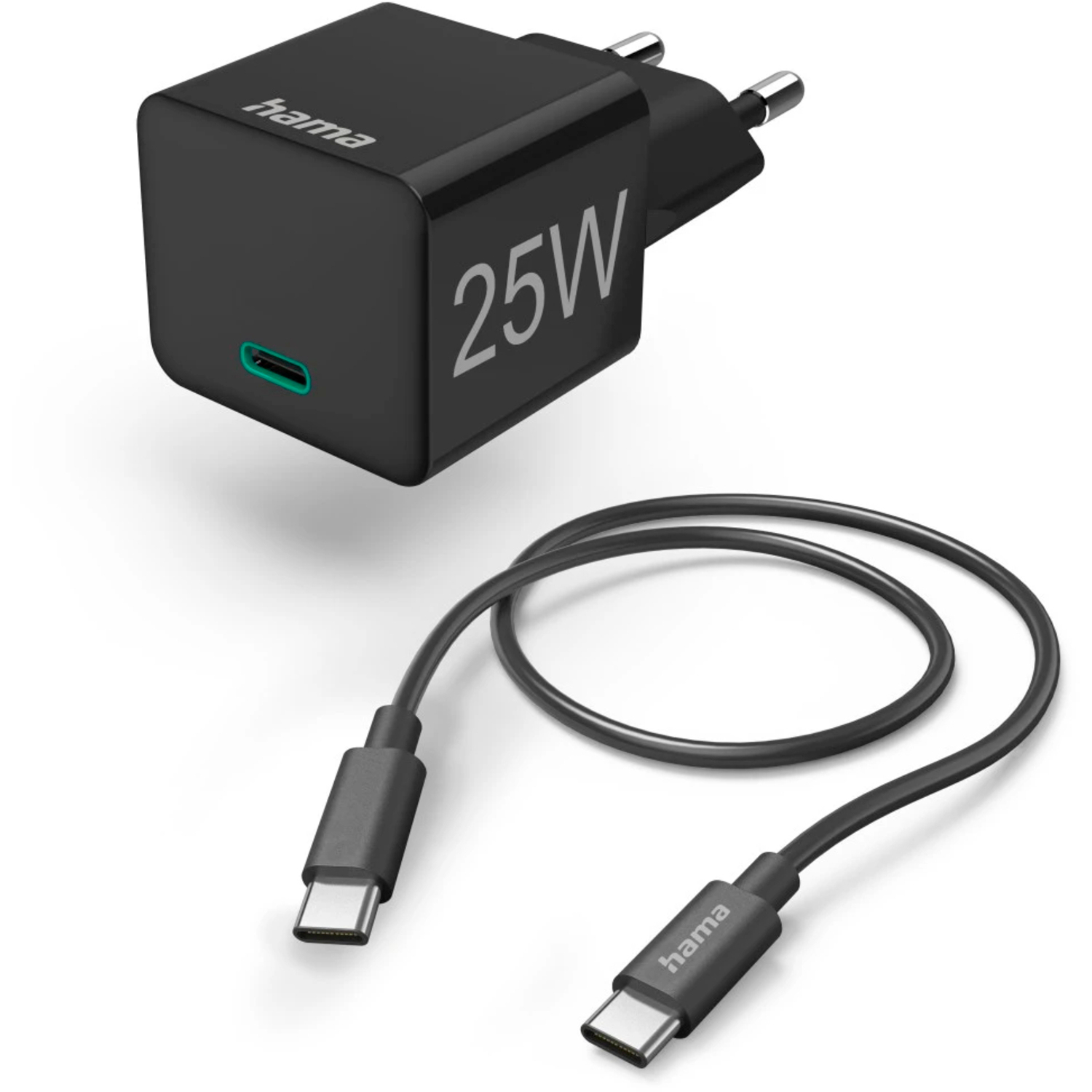 Hama Mini-Schnellladegerät mit Ladekabel USB-C PD 25W schwarz