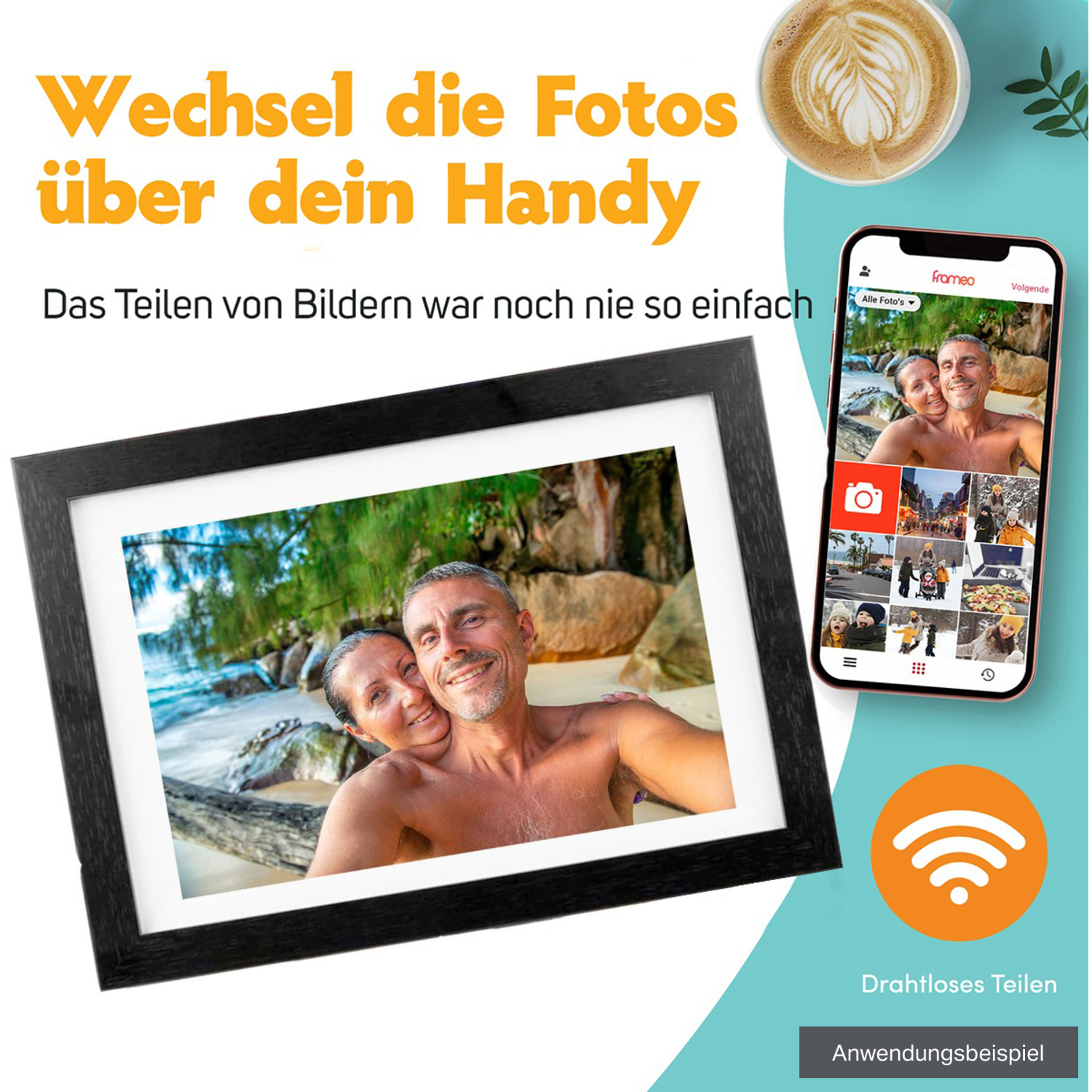 Pora&Co Digitaler Holzbilderrahmen WF-805T-BL 8" schwarz