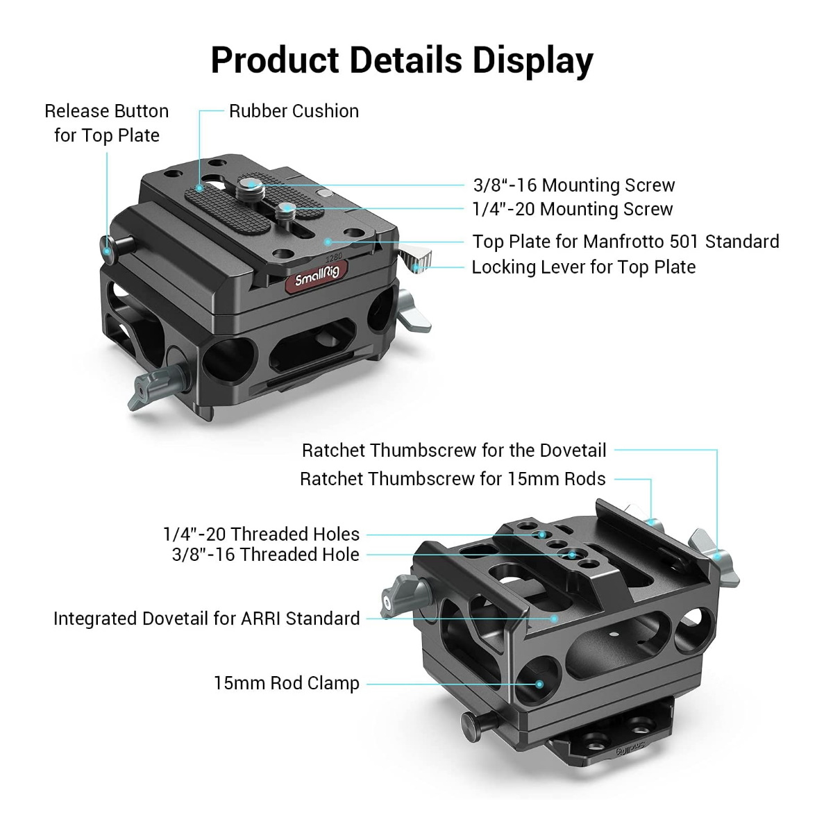 SmallRig 3067 Leichte Basisplatte mit doppelter 15mm Stangenklemme 