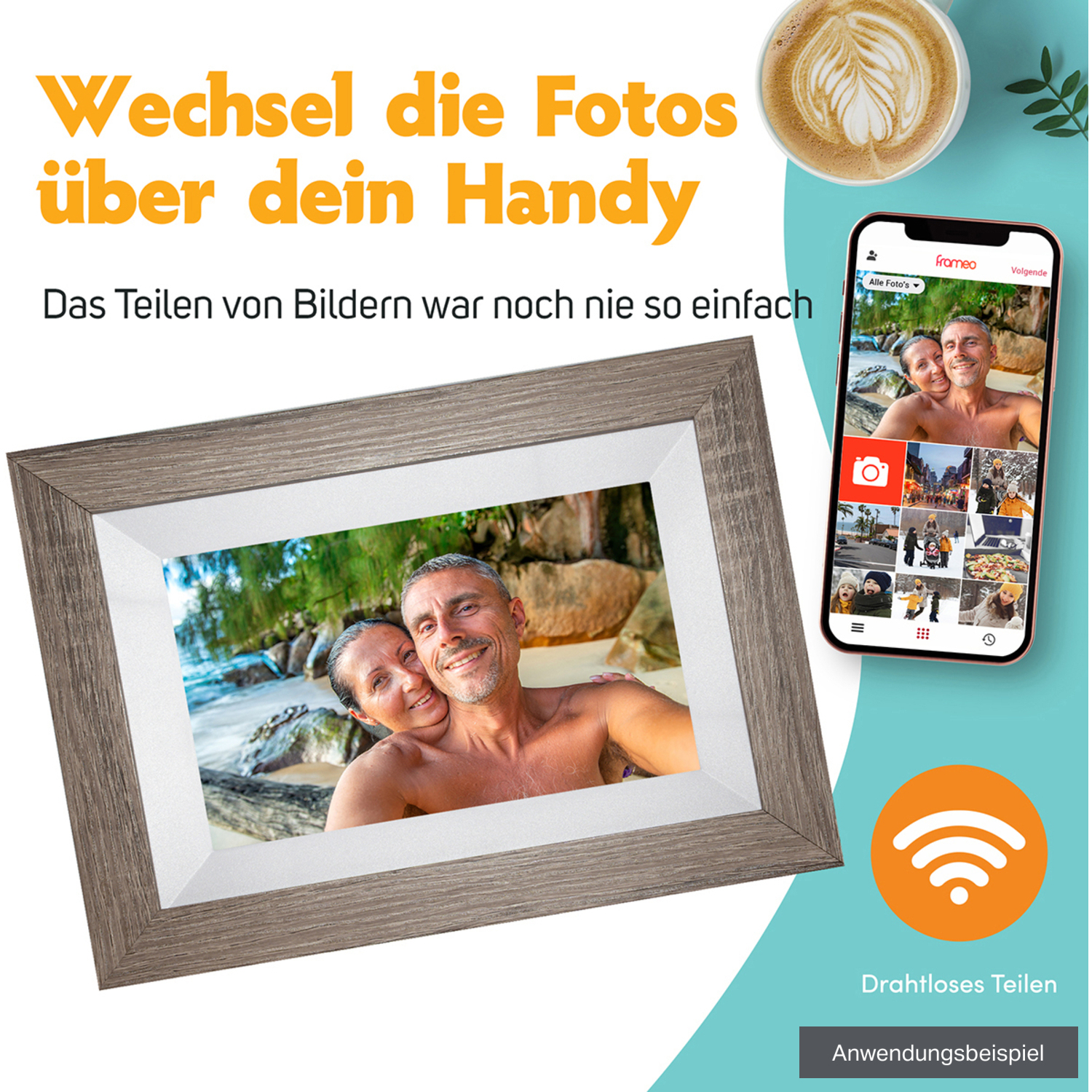 Pora&Co Digitaler Holzbilderrahmen WF-805T-DB 8" dunkelbraun