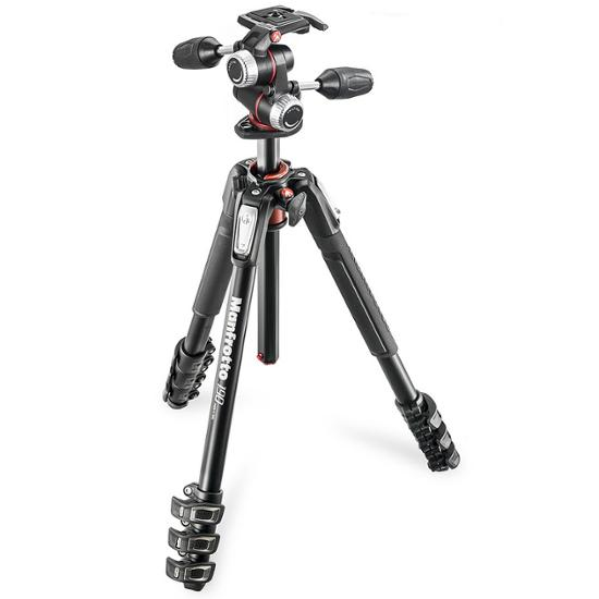 Manfrotto 190 Set Aluminium-Stativ (4 Segmente) mit 3-Wege-Neiger
