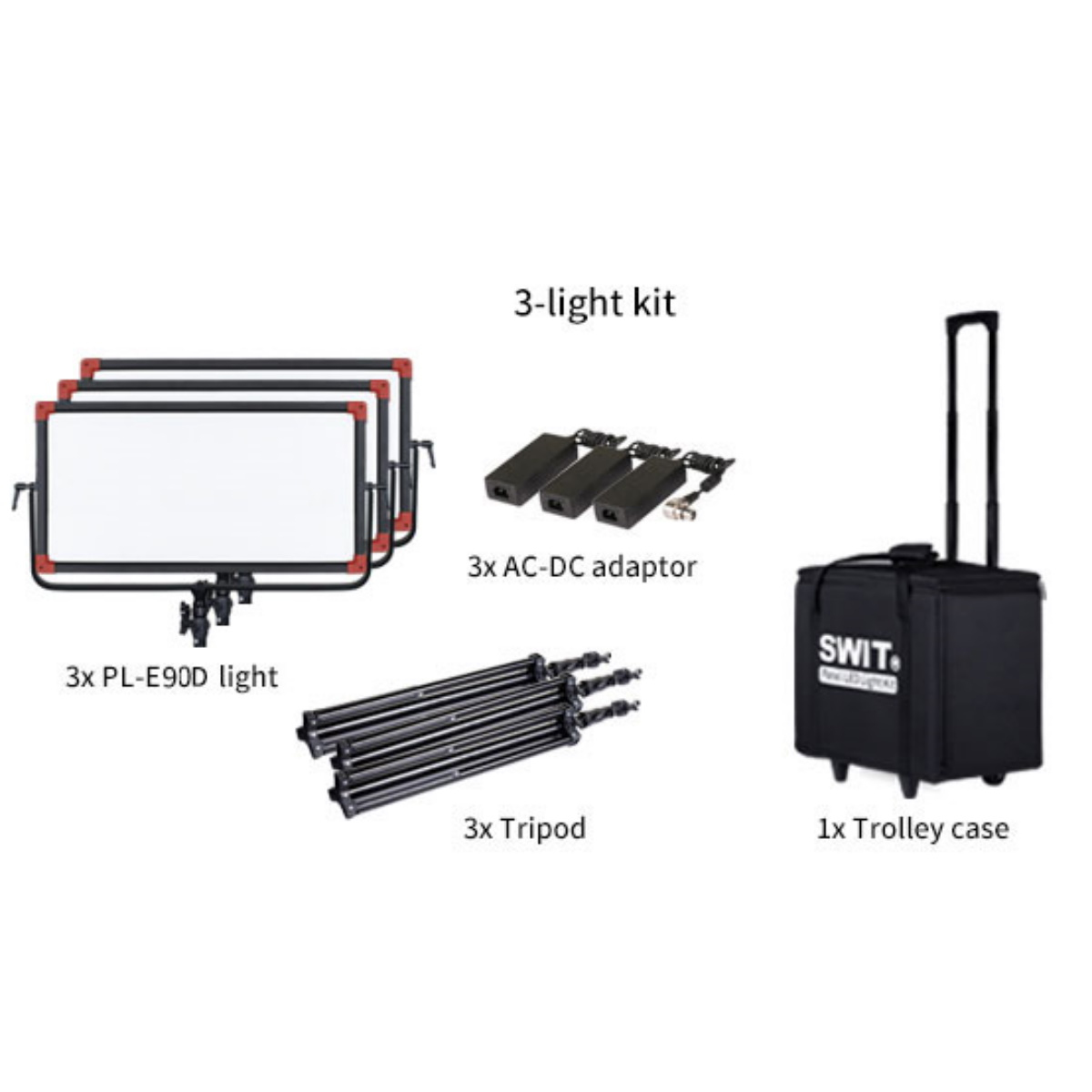 SWIT PL-E90D 90W Tragbare Bi-color SMD Panel LED Leuchte 3er-Kit
