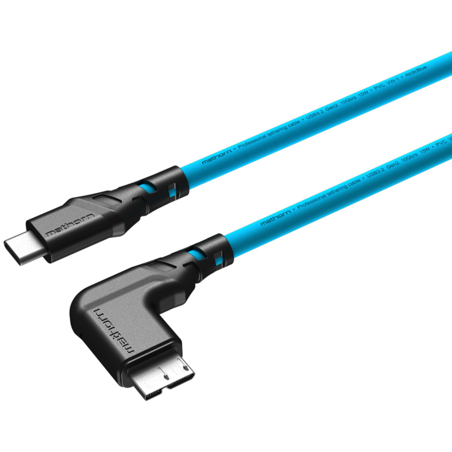 Mathorn USB C auf Micro B-Kabel 90° 5m Arctic Blue