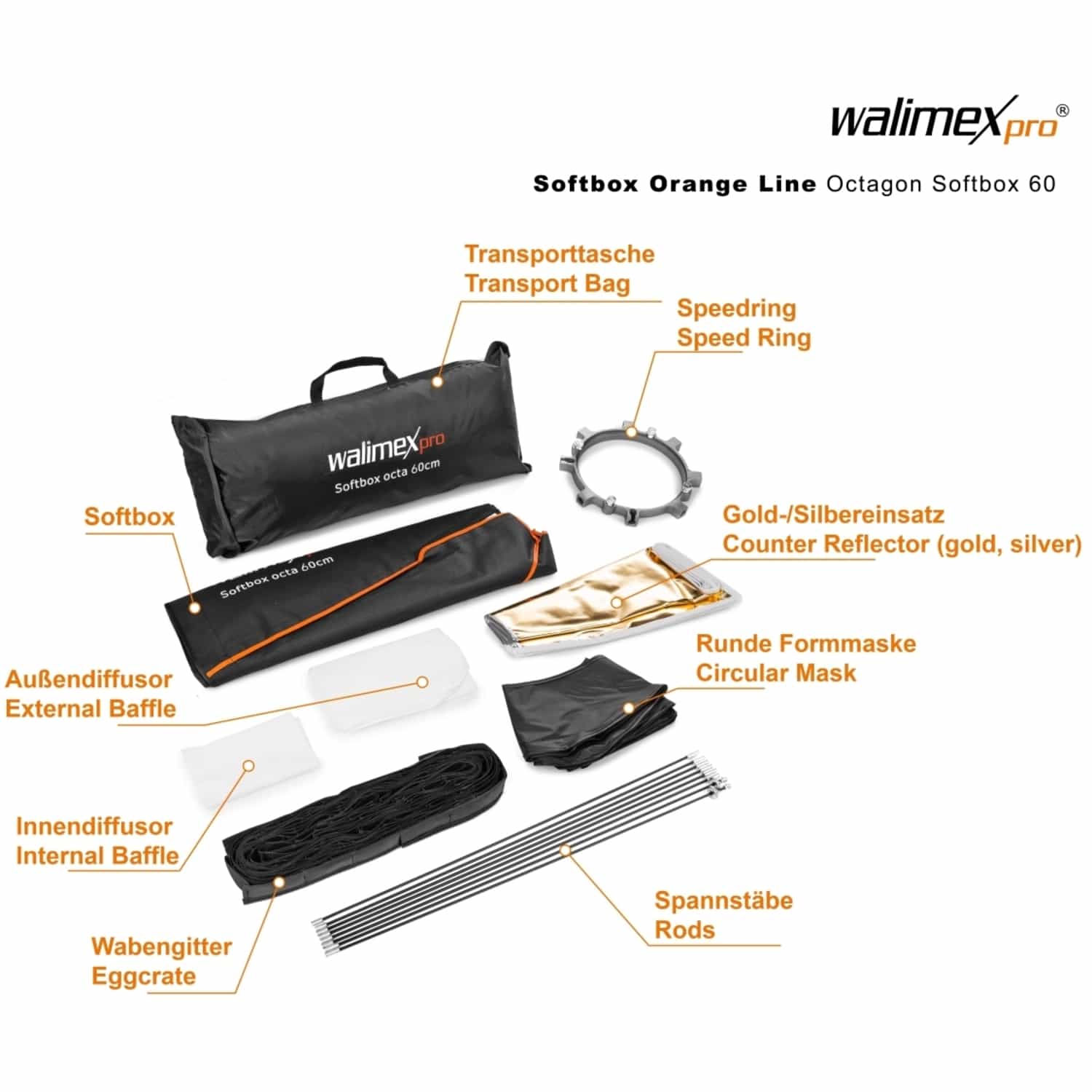 Walimex PRO OCTAGON SOFTBOX PLUS ORANGE LINE 60