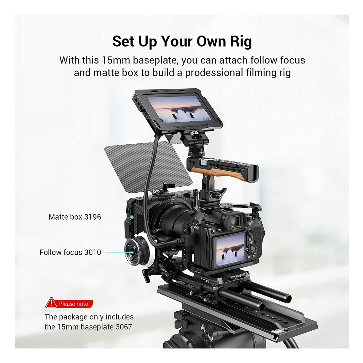 SmallRig 3067 Leichte Basisplatte mit doppelter 15mm Stangenklemme 