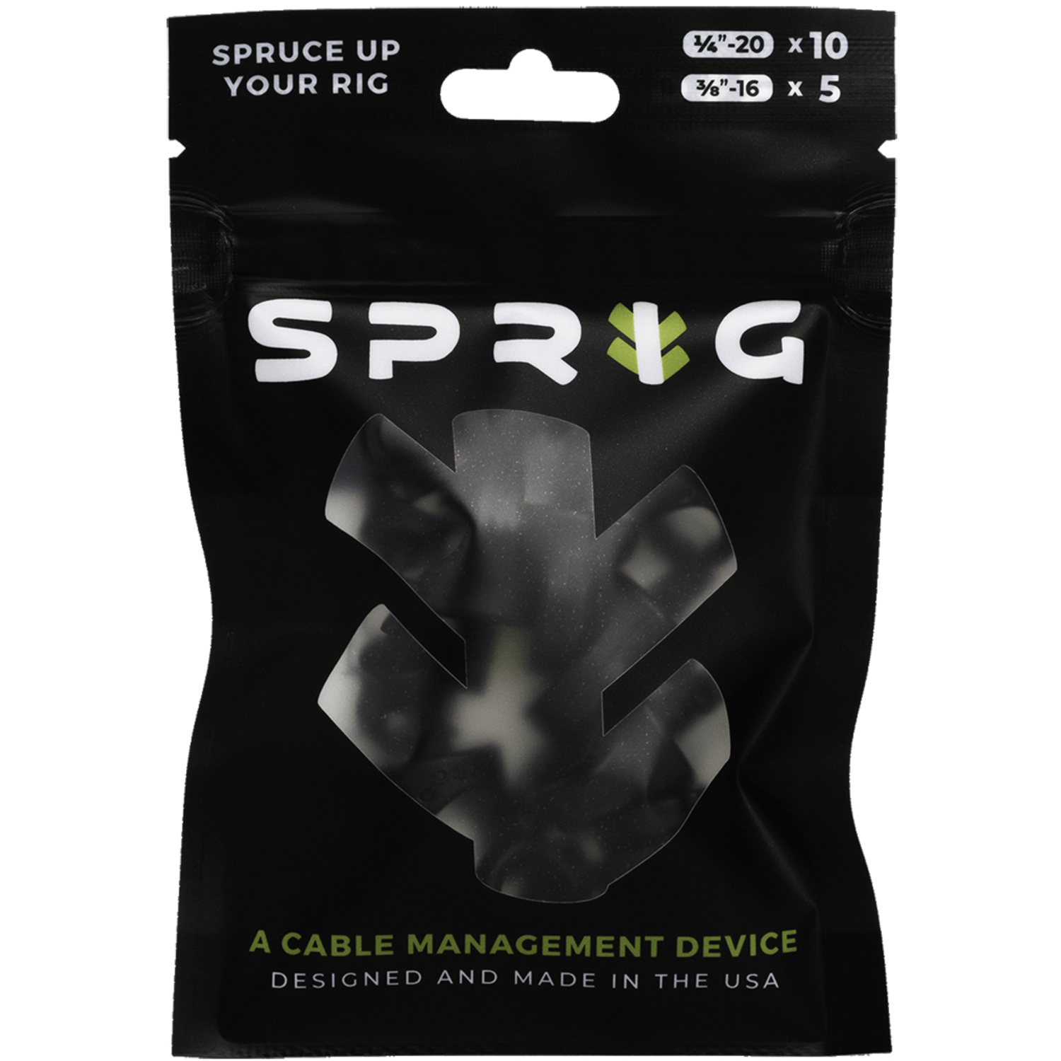 Sprig Vorteilspack Kabel-Management Schwarz, 10x1/4"20 & 5x3/8"16