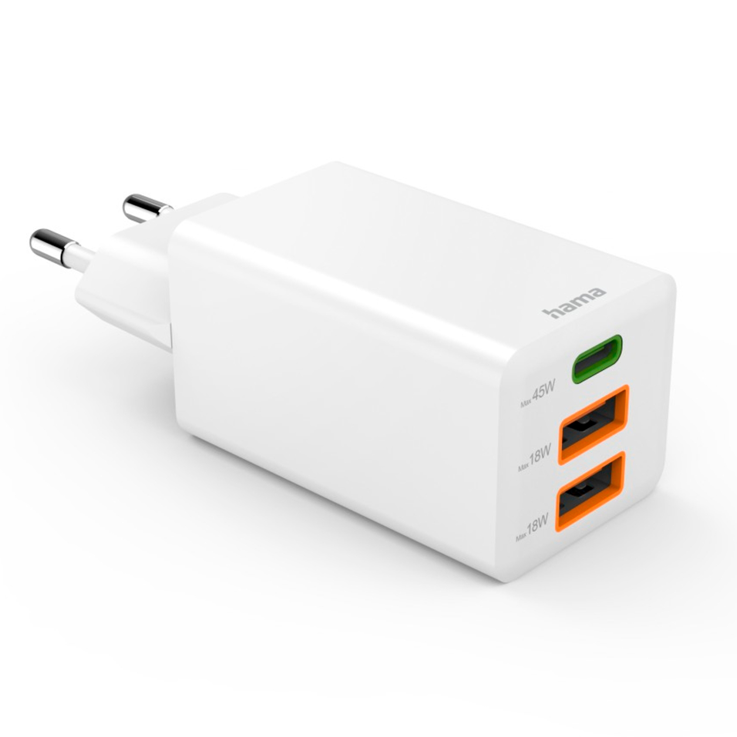 Hama Mini-Schnellladegerät USB-C und 2x USB-A 45W weiß