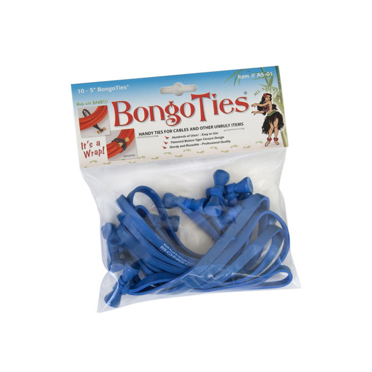 Bongo Ties Wiederverwendbare Kabelschlaufen, 10er Pack, blau