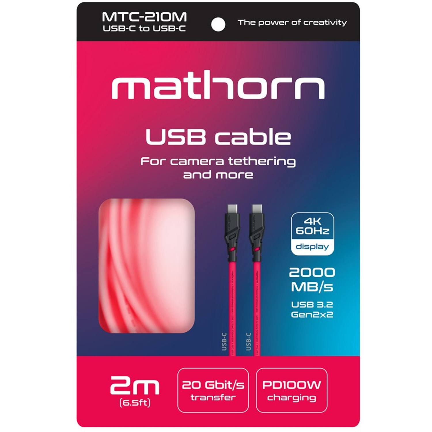 Mathorn Tetheringkabel MTC-210M 2m 20Gbps 4K 60Hz 100W USB C-C Magenta