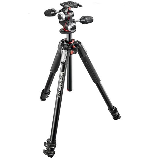 Manfrotto Set: Alu-Stativ (3 Segm.) + 3-Wege-Neiger