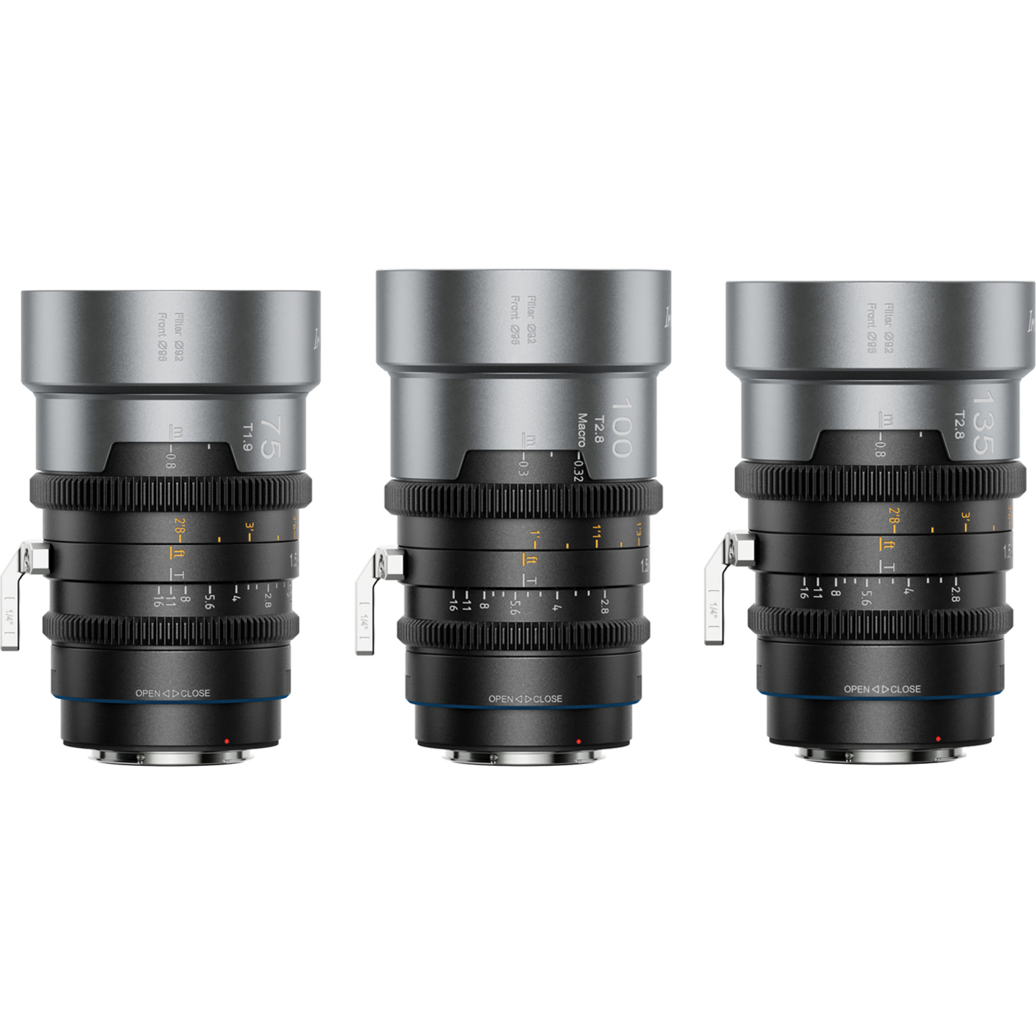 Sirui IronStar 75mm T1.9, 100mm T2.8 und 135mm 1.5x FF anamorphotisch Blue Flare für PL-Mount