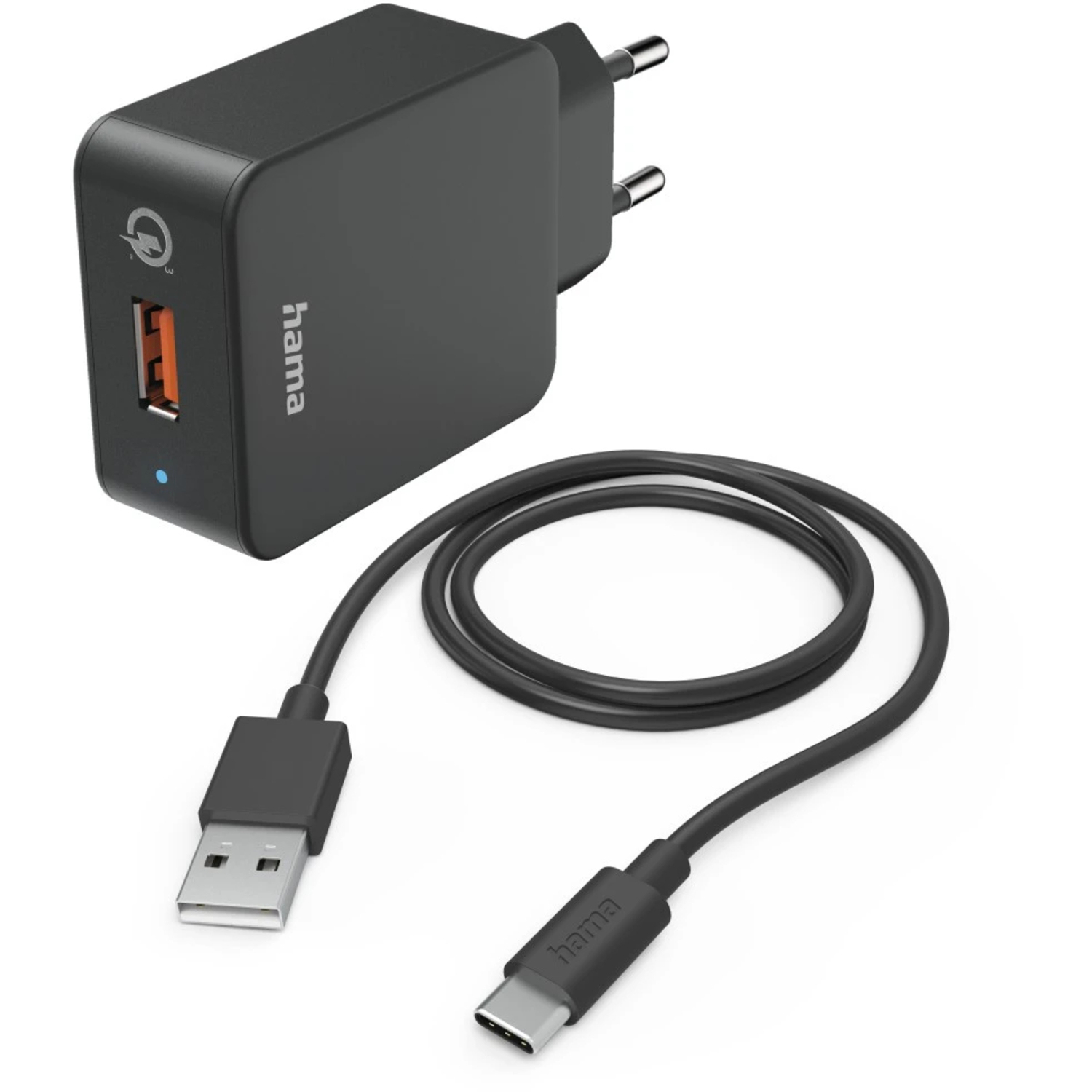Hama Schnellladegerät mit Ladekabel USB-C Qualcomm 19,5W schwarz