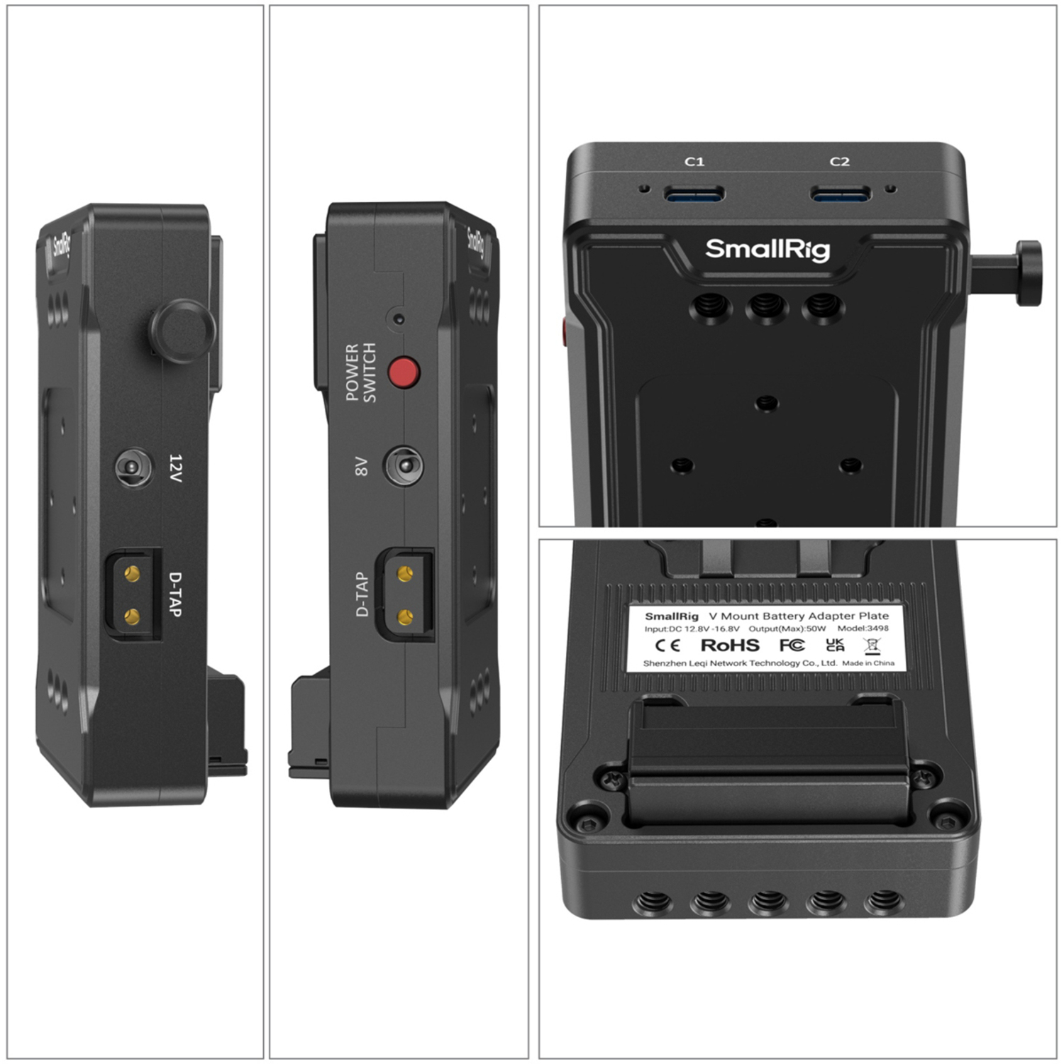 SmallRig V-Mount Batterieadapter-Platte mit doppelter Stabklemme 3498B