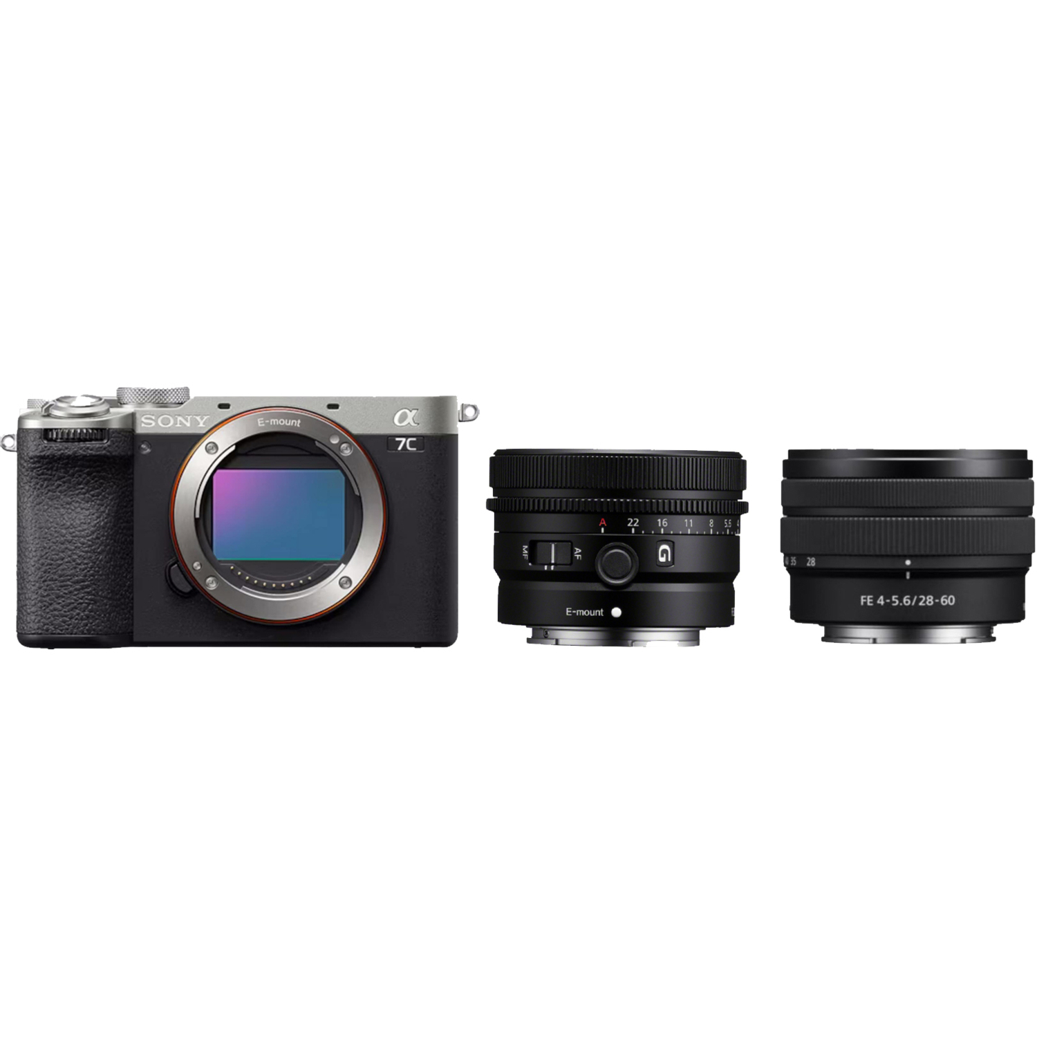 Sony Alpha 7C II silber mit FE 28-60mm F4-5.6 und FE 24mm F2.8 G