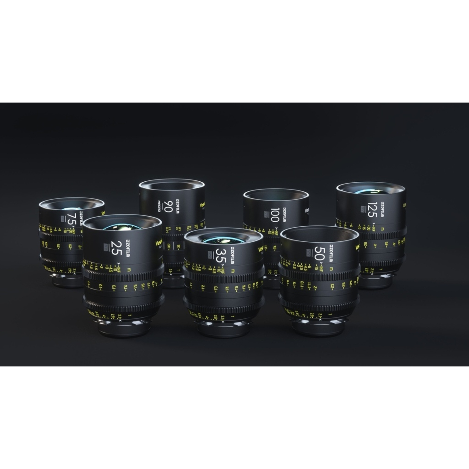 DZOFILM VESPID PRIME 7-Lens Kit 25/35/50/75/100/125mm T2.1 und Makro 90mm T2.8 für Arri PL-Mount