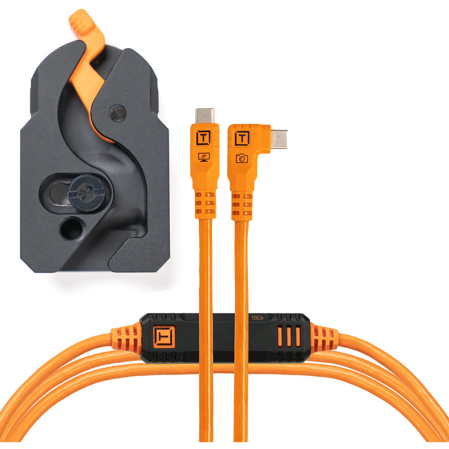 Tether Tools LeverLock mit USB-C an USB-C rechtsgewinkelt Kabel 4,6m 10Gbps orange