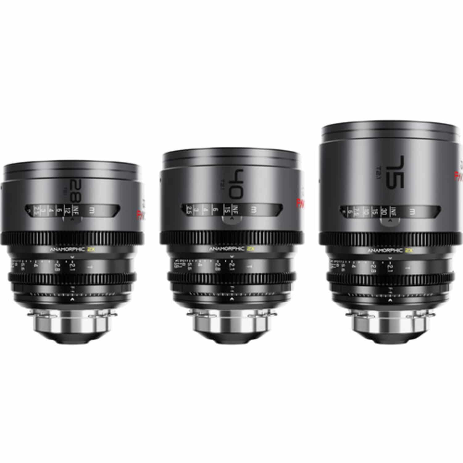 DZOFILM PAVO 2X ANAMORPHIC 3-Lens Kit 28/40/75mm T2.1 Gold Neutral Coating Imperialfür PL/EF-Mount