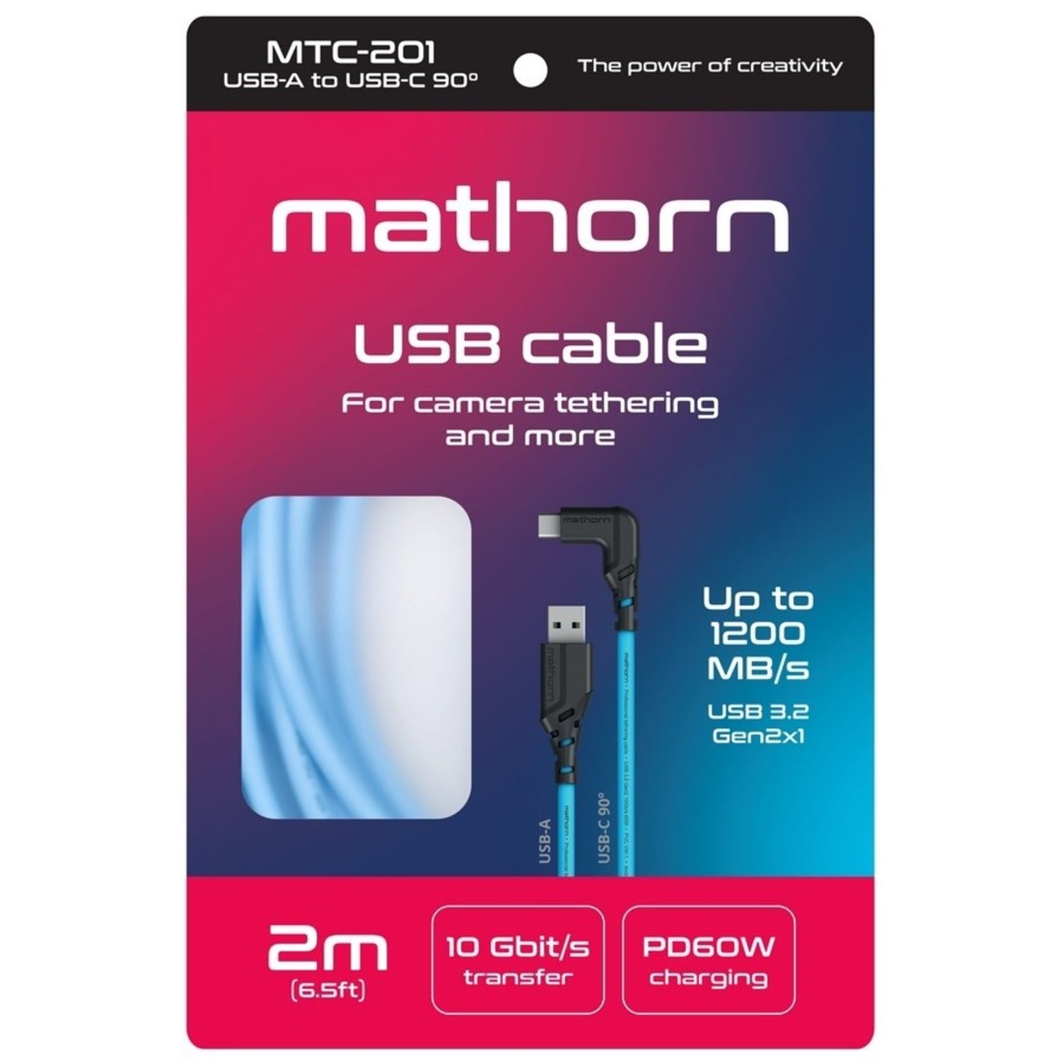 Mathorn USB C-A Kabel 90° 2m Arctic Blue