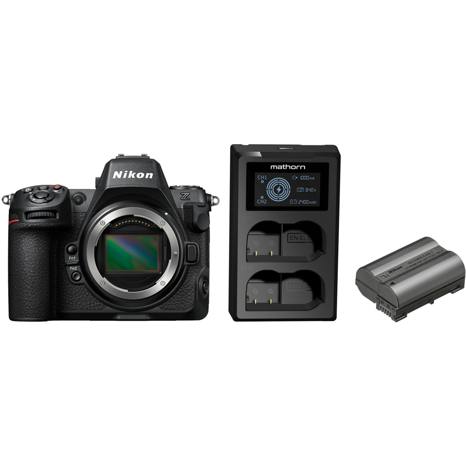 Nikon Z8 mit Akku EN-EL15c und Mathorn Dual-Akkuladegerät MBC-D210