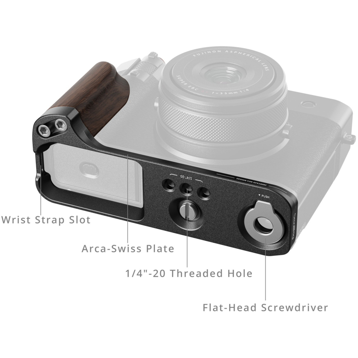 SmallRig L-förmige Montageplatte mit Holzgriff 5266 schwarz für Fujifilm GFX100RF 