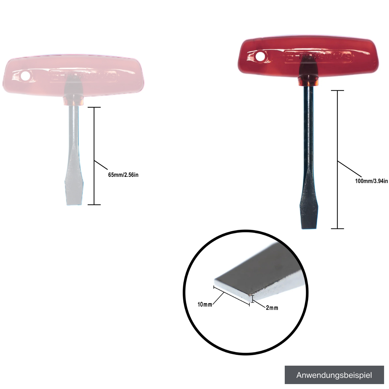 Filmsticks T-Griff 10mm Schlitzschraubendreher, Schwarz (längerer Schaft)