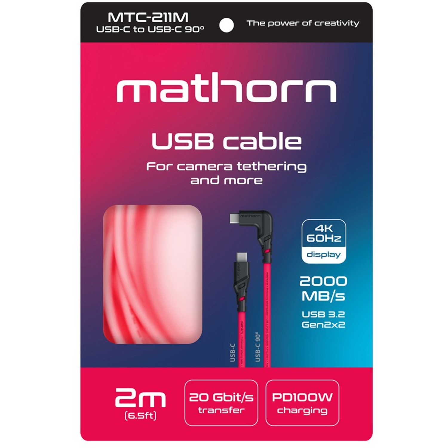 Mathorn Tetheringkabel MTC-211M 2m 20Gbps 4K 60Hz 100W USB C-C90 Magenta
