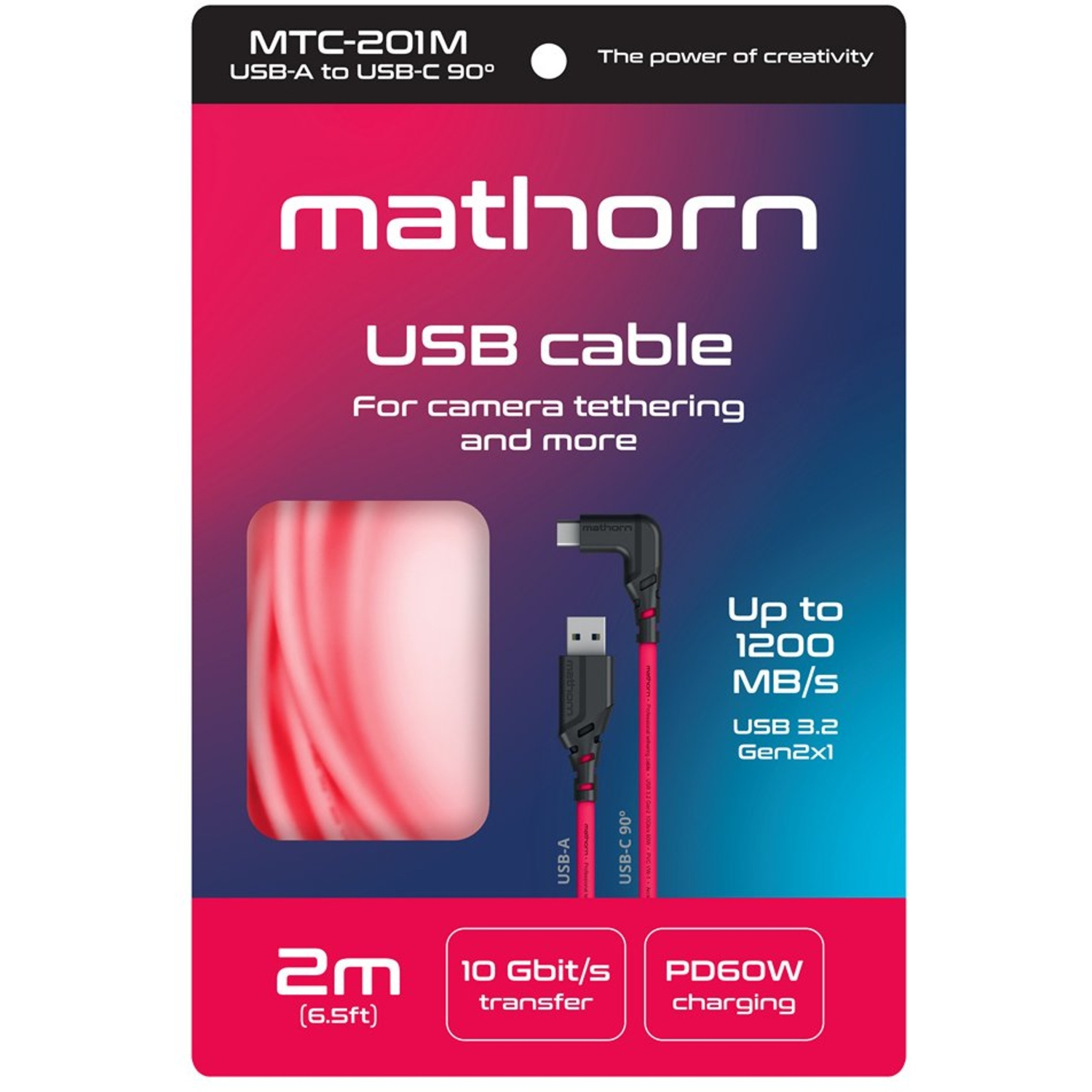 Mathorn Tetheringkabel MTC-201 2m 10Gbps 60W USB A-C90 Magenta