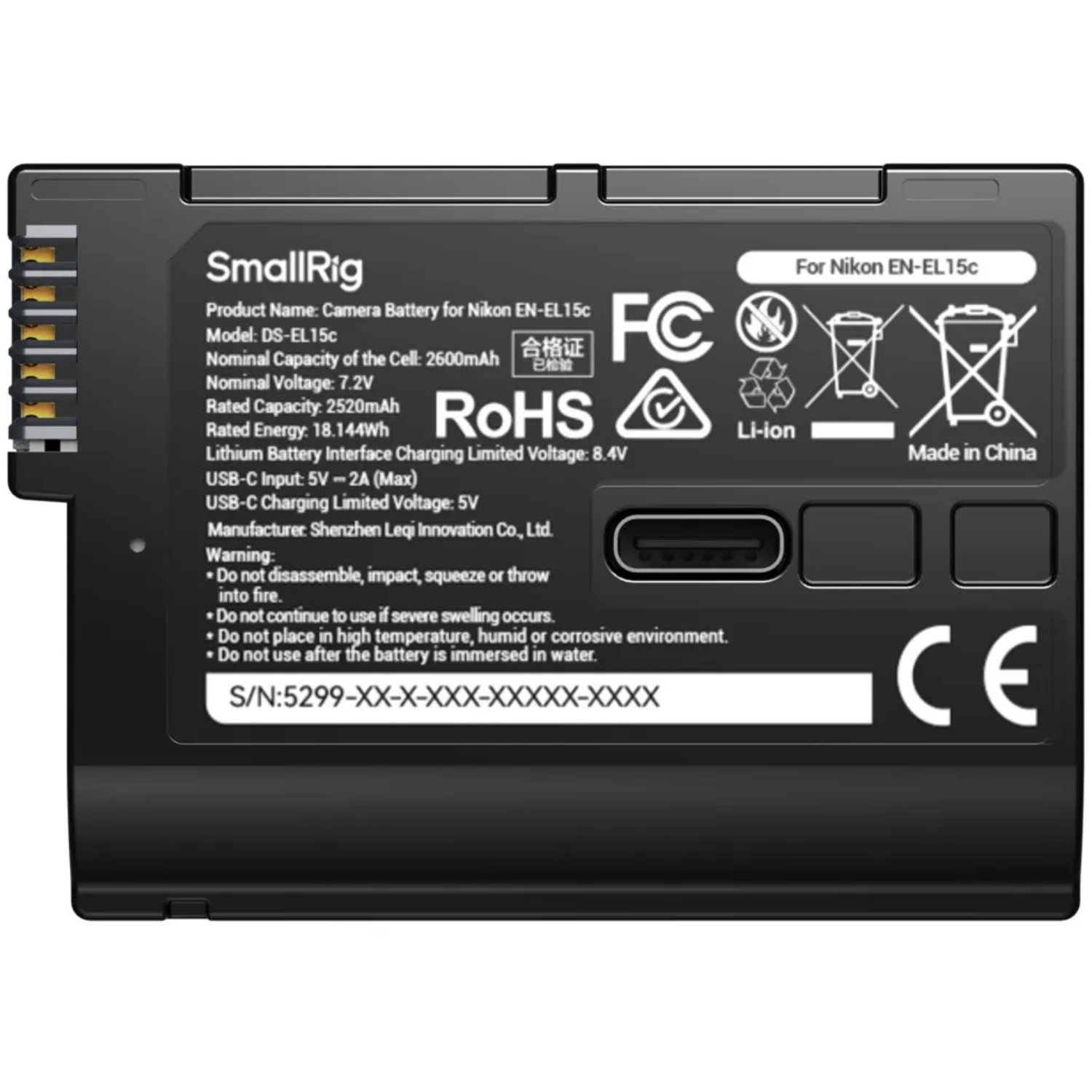SmallRig USB-C-Akku mit Ladeanzeige für Nikon EN-EL15c