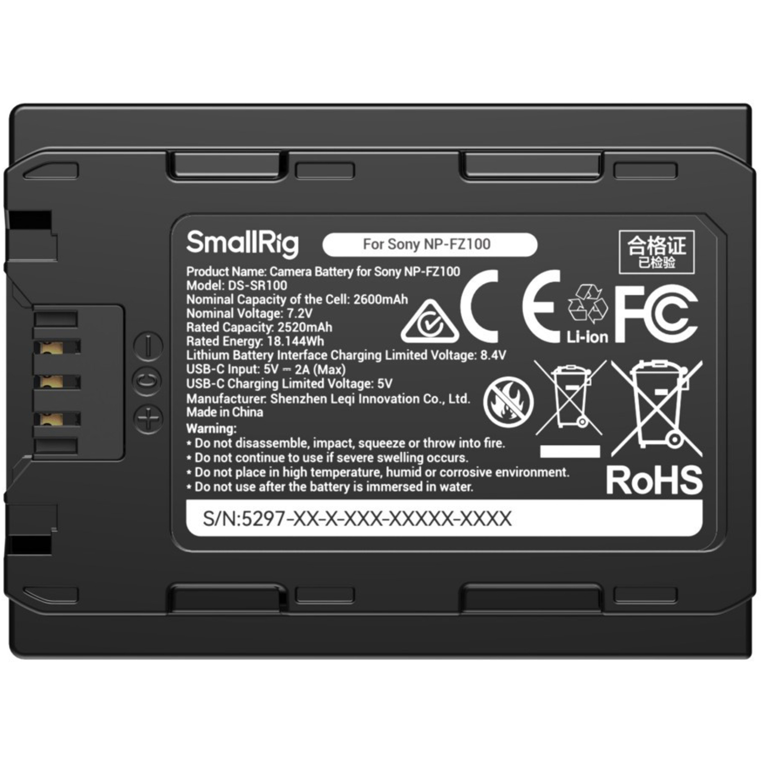 SmallRig USB-C-Akku mit Ladeanzeige 5297 für Sony NP-FZ100