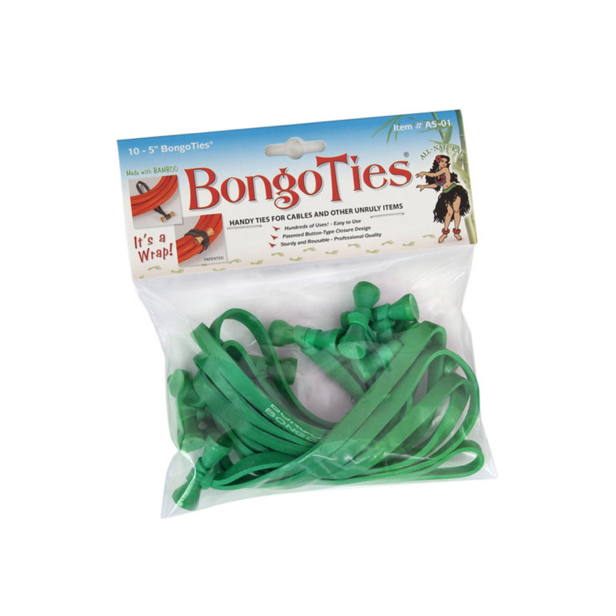 Bongo Ties Wiederverwendbare Kabelschlaufen, 10er Pack, grün