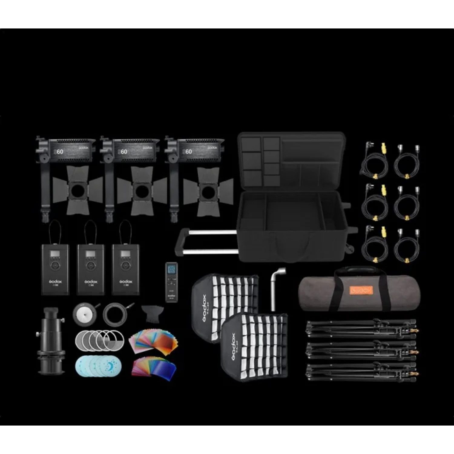 Godox S60Bi Set aus 3 Bi-Color Lampen mit Zubehör