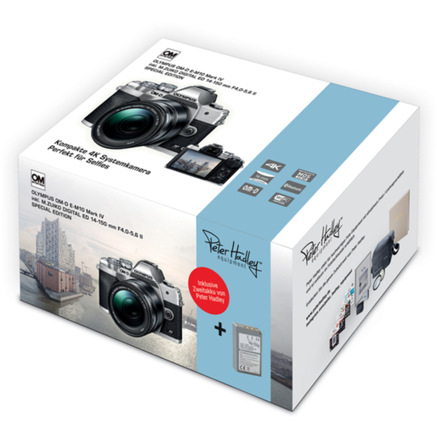 Olympus OM-D E-M10 Mark IV silber Special Edition mit M.Zuiko ED 14-150mm F4.0-5.6 II und Peter Hadley BLS-5 Akku