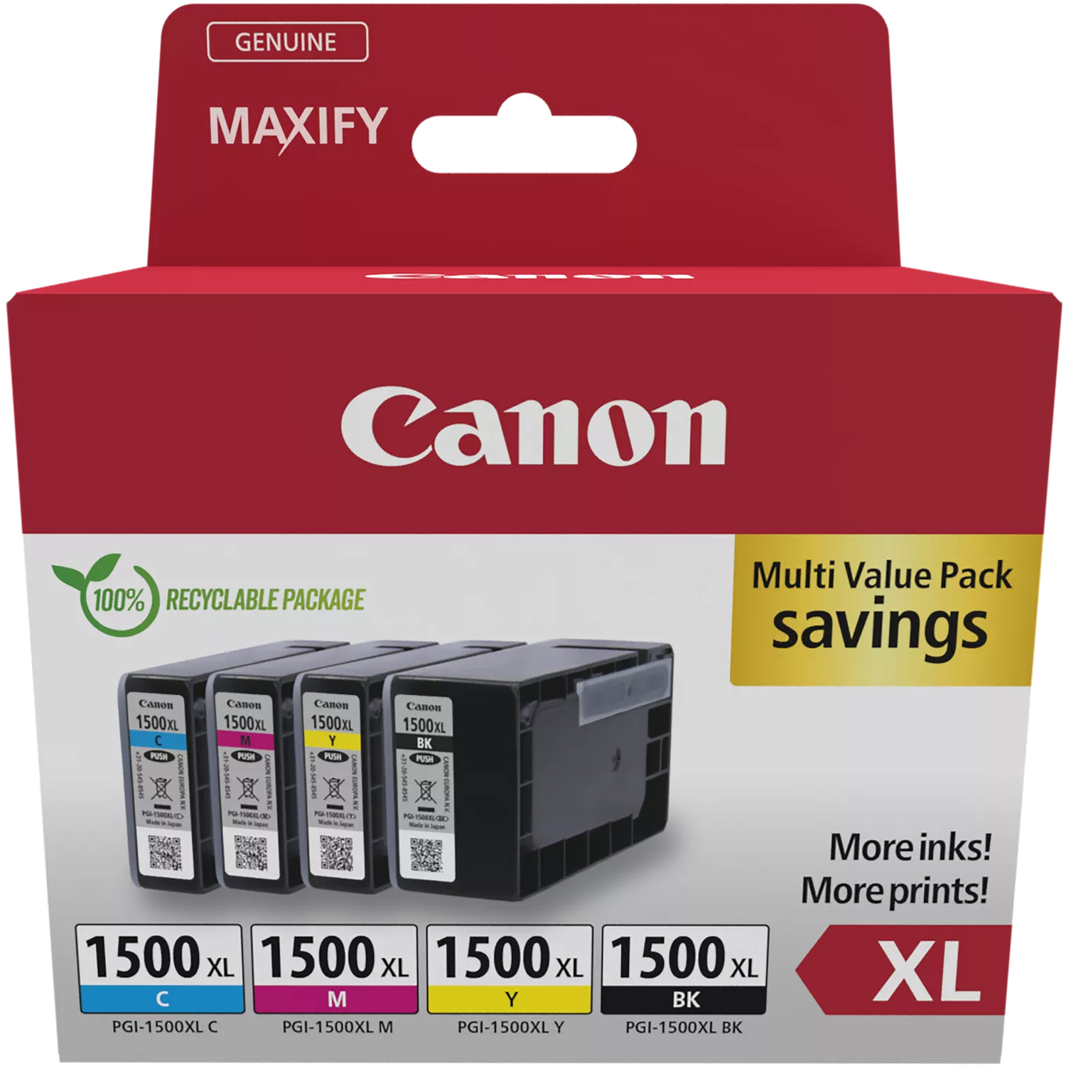 Canon PGI-1500XL BK/C/M/Y Multipack Tinte schwarz, cyan, magenta und gelb