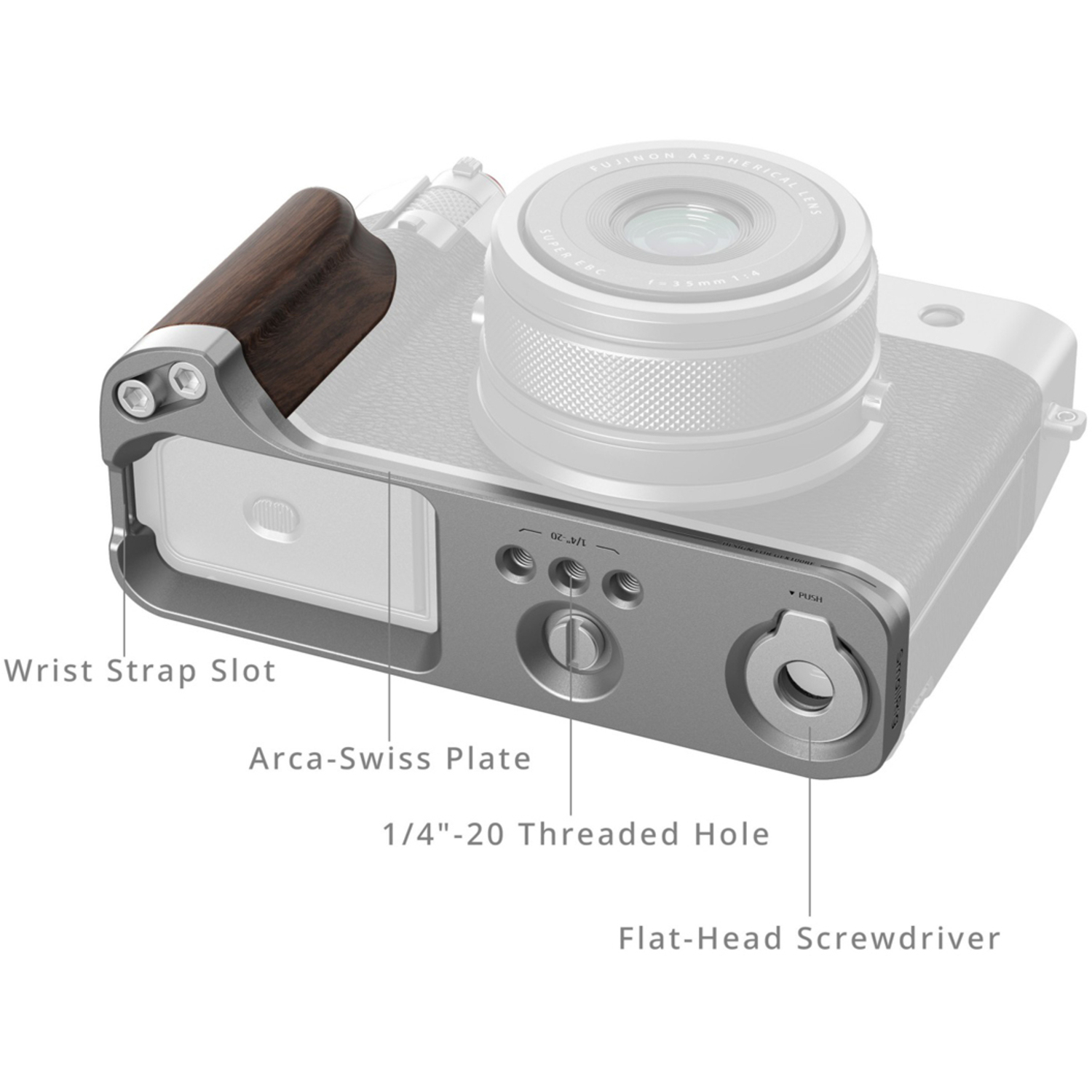 SmallRig L-förmige Montageplatte mit Holzgriff 5265 silber für Fujifilm GFX100RF 