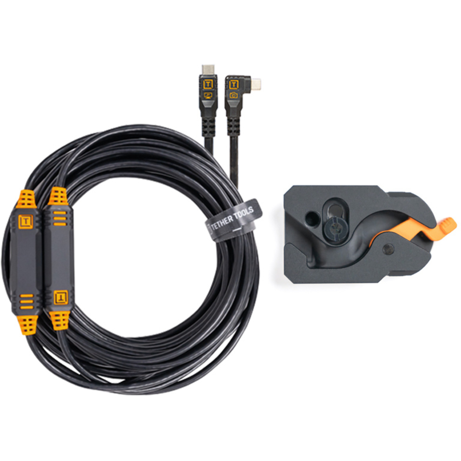 Tether Tools LeverLock mit USB-C an USB-C rechtsgewinkelt Kabel 9,4m 5Gbps schwarz