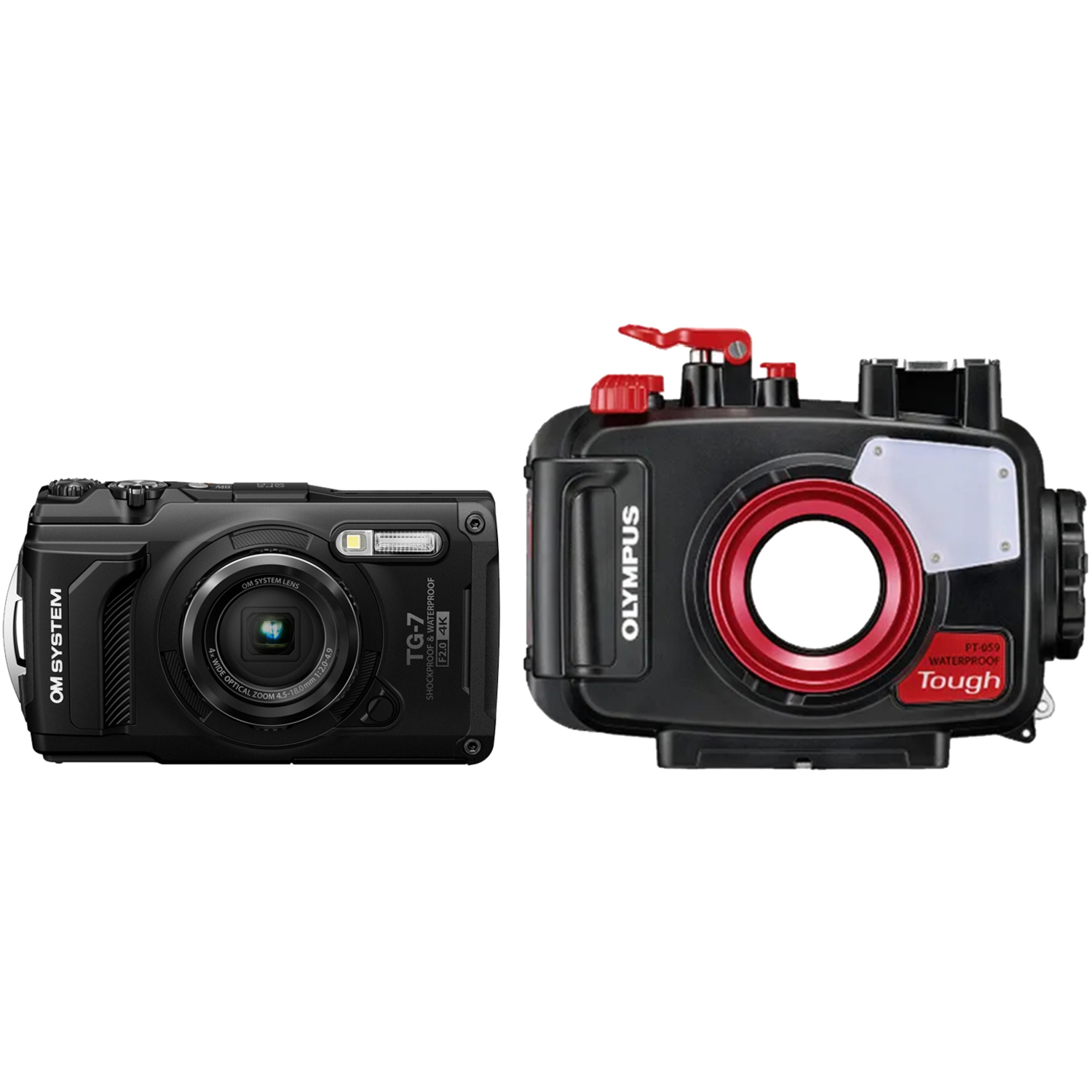 OM System Tough TG-7 schwarz mit PT-059 Unterwassergehäuse
