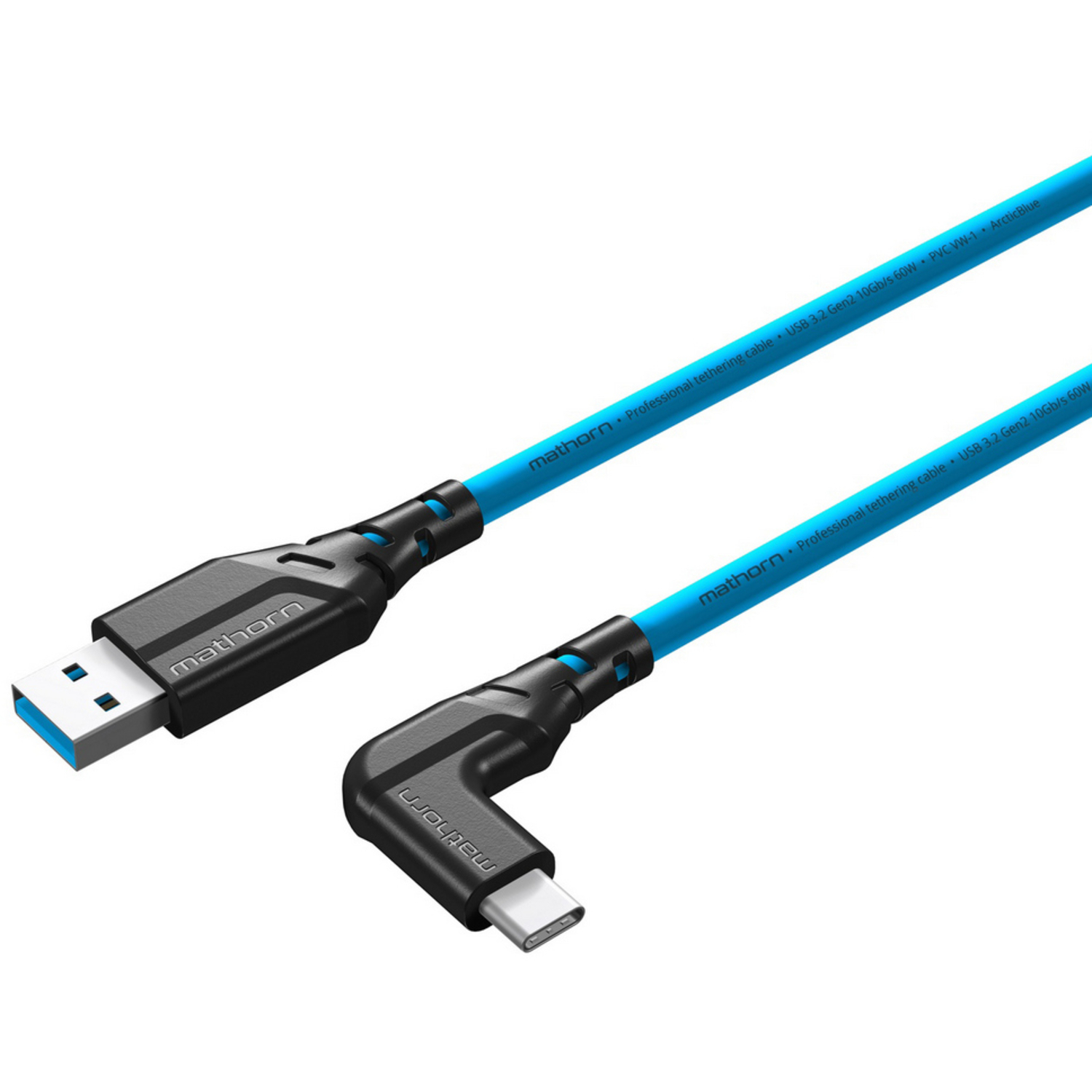 Mathorn USB C-A Kabel 90° 2m Arctic Blue