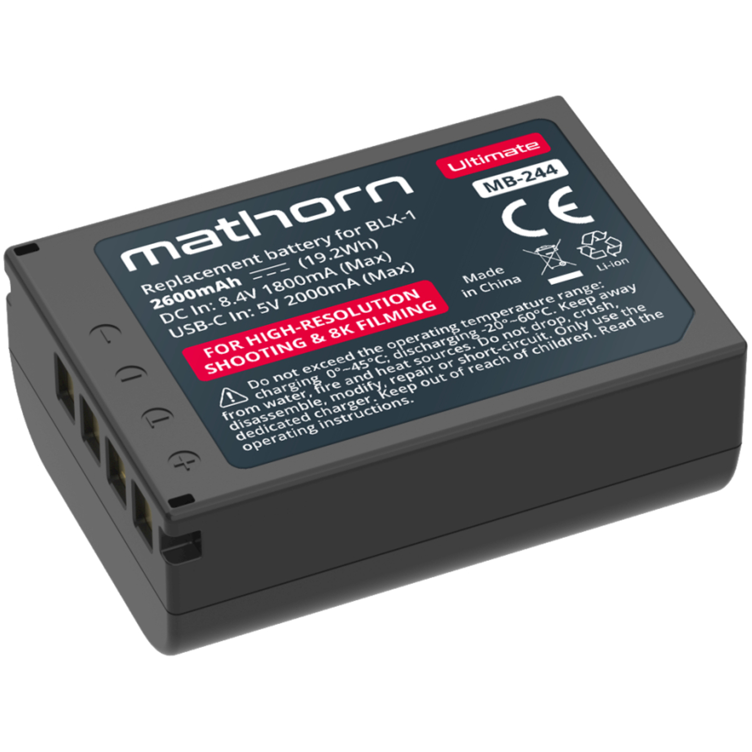 Mathorn Akku MB-244 Ultimate USB-C für Olympus BLX-1