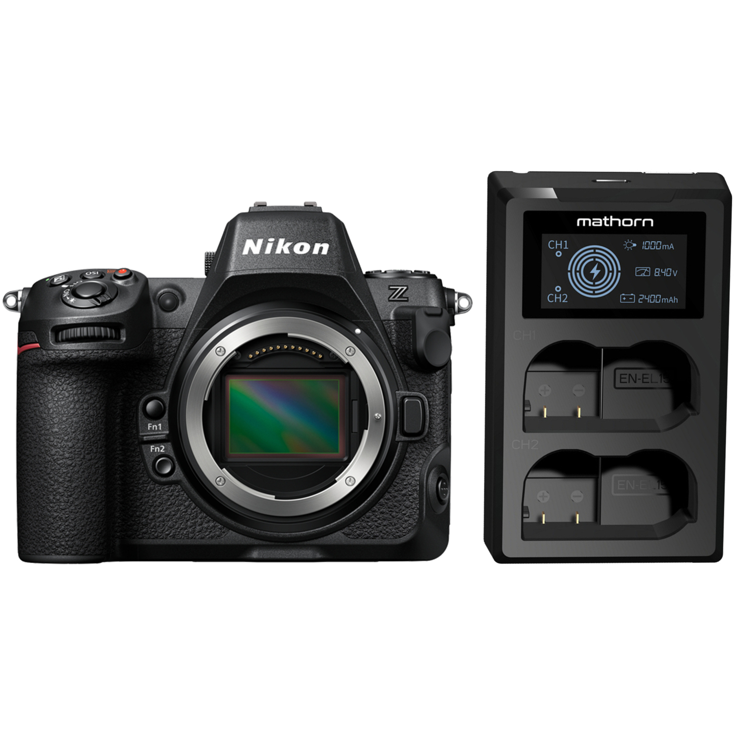 Nikon Z8 mit Mathorn Dual-Akkuladegerät MBC-D210